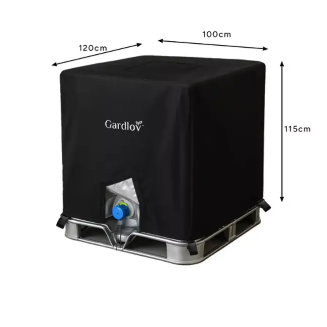 Gardlov hoes voor IBC watertank – UV-bestendig, wasbaar, zwart 100 × 100 × 115 cm