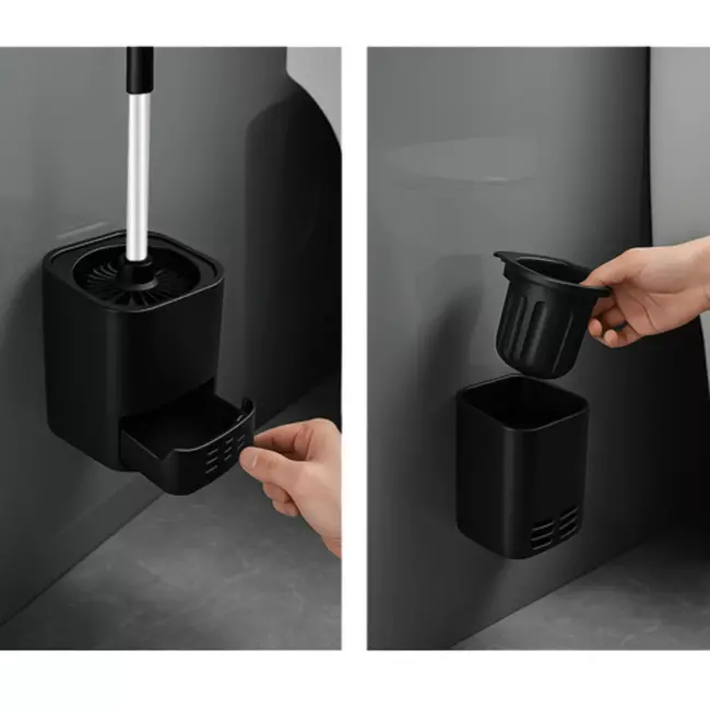 Ruhhy toiletborstel zwart – spatvrij met houder – zonder boren te monteren