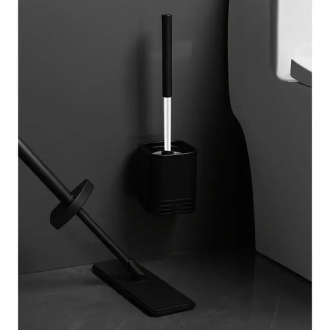 Ruhhy toiletborstel zwart – spatvrij met houder – zonder boren te monteren