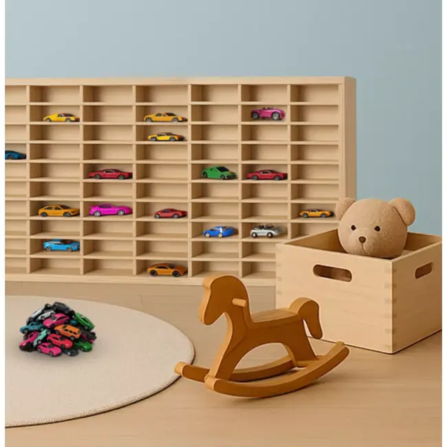 Kruzzel houten autoshelf – vrachtwagen plank met 80 vakken – voor speelgoedauto’s