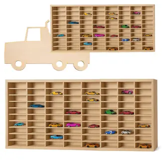 Kruzzel houten autoshelf – vrachtwagen plank met 80 vakken – voor speelgoedauto’s