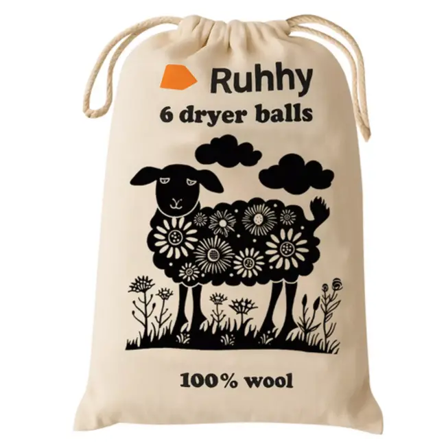 Ruhhy 6‑pack wollen drogerballen – 30% sneller drogen - 100% wol, herbruikbaar tot 1000x