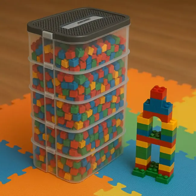 Kruzzel opbergbox 5 lagen 35 liter – transparante modulaire speelgoeddoos met verdelers en bouwplaatdeksel