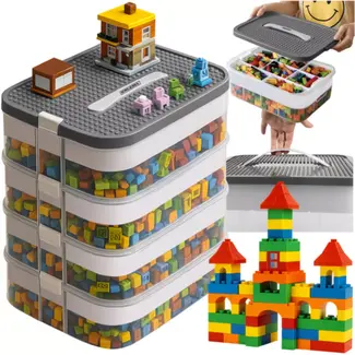 Kruzzel opbergbox 4 lagen 29 liter – transparante modulaire speelgoeddoos met verdelers en bouwplaatdeksel