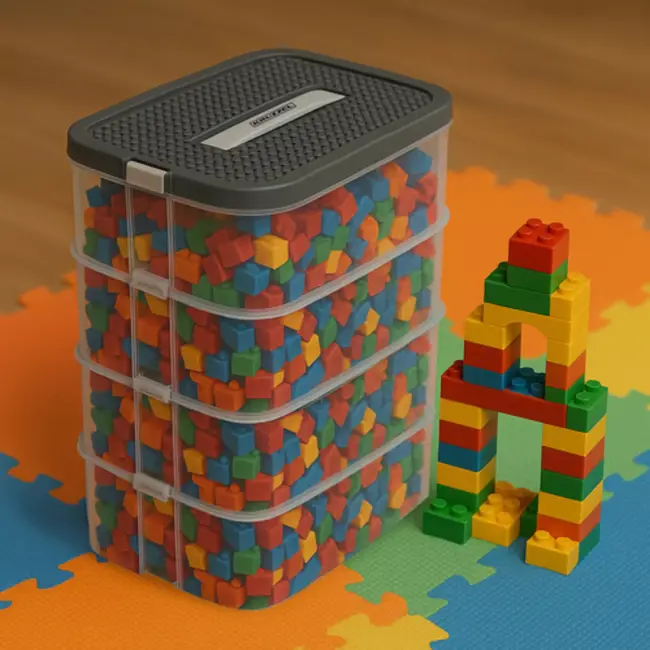 Kruzzel opbergbox 4 lagen 29 liter – transparante modulaire speelgoeddoos met verdelers en bouwplaatdeksel