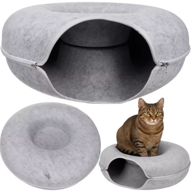 Purlov kattenbed tunnel – knusse vilt donut – machinewasbaar en warm
