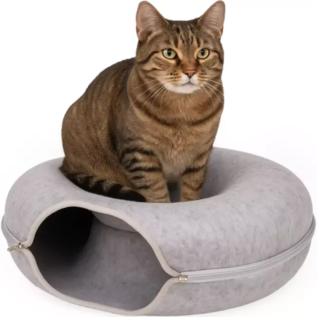 Purlov Kattenbed tunnel – Knusse vilt donut – Machinewasbaar en warm