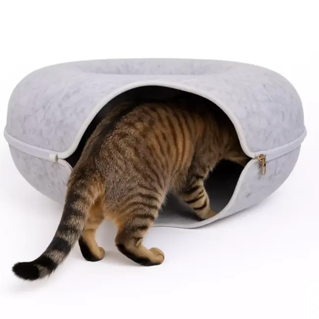 Purlov Kattenbed tunnel – Knusse vilt donut – Machinewasbaar en warm