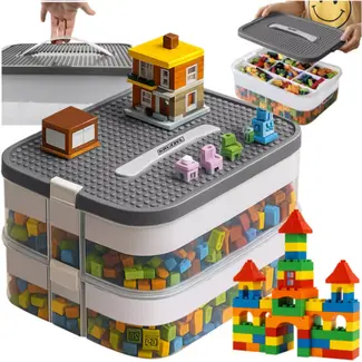 Kruzzel opbergbox 2 lagen 15 liter – transparante modulaire speelgoeddoos met verdelers en bouwplaatdeksel