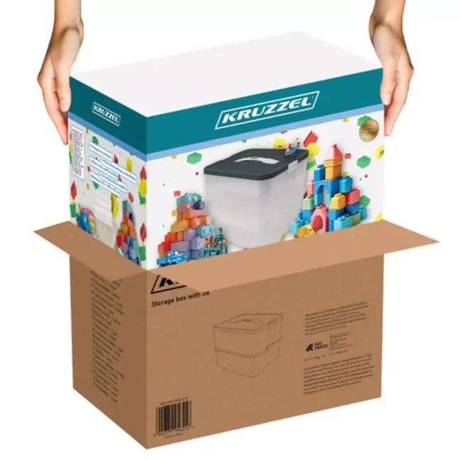 Kruzzel opbergbox 2 lagen 15 liter – transparante modulaire speelgoeddoos met verdelers en bouwplaatdeksel