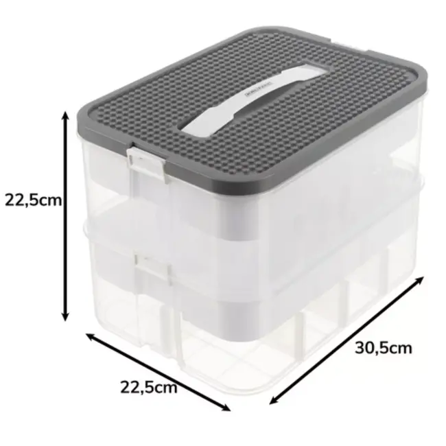 Kruzzel opbergbox 2 lagen 15 liter – transparante modulaire speelgoeddoos met verdelers en bouwplaatdeksel