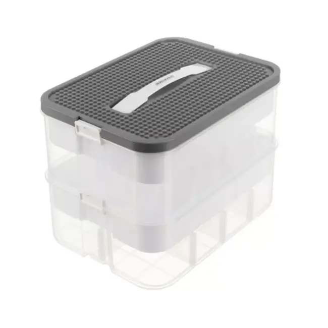 Kruzzel opbergbox 2 lagen 15 liter – transparante modulaire speelgoeddoos met verdelers en bouwplaatdeksel