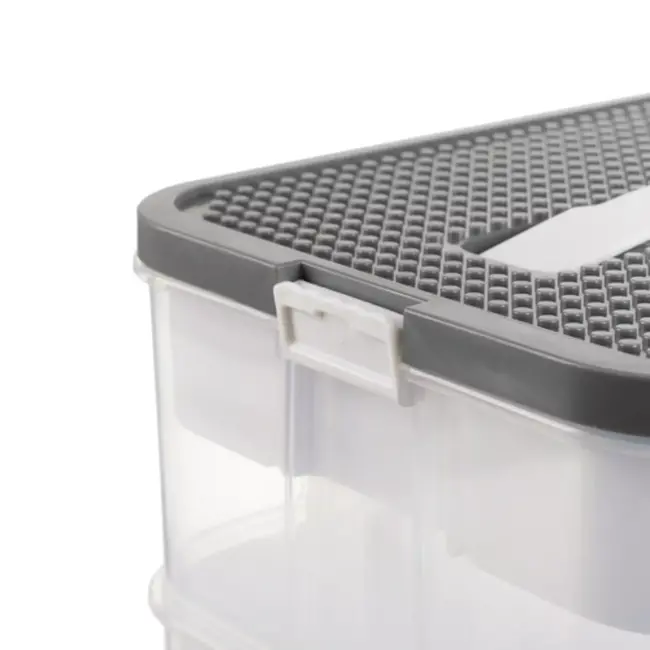 Kruzzel opbergbox 2 lagen 15 liter – transparante modulaire speelgoeddoos met verdelers en bouwplaatdeksel