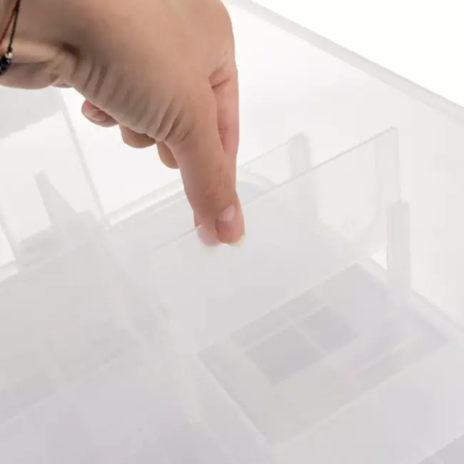 Kruzzel opbergbox 2 lagen 15 liter – transparante modulaire speelgoeddoos met verdelers en bouwplaatdeksel