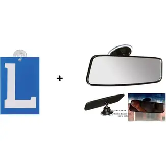 ProPlus Rijschool set - Verstelbare spiegel - L-teken - Zuignap bevestiging - Blauw/wit - 160x65 mm - 16x10 cm