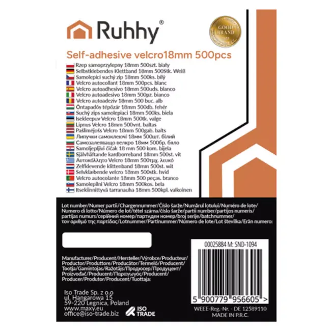 Ruhhy Zelfklevende Klittenbandrondjes – 250 Paar Haak & Lus 18mm