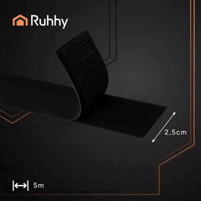 Ruhhy Zelfklevend Klittenband 5m x 2,5cm – Zwart Haak & Lus Tape