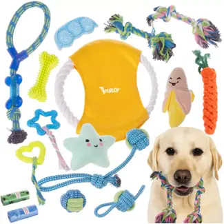 Purlov Honden Speelgoed Set 16-in-1 – Duurzaam Kauw- & Trekspeelgoed