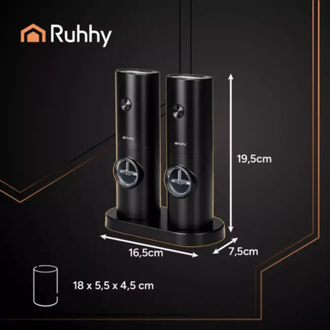 Ruhhy Elektrische Peper- en Zoutmolen Set – LED & Instelbaar