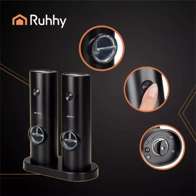 Ruhhy Elektrische Peper- en Zoutmolen Set – LED & Instelbaar