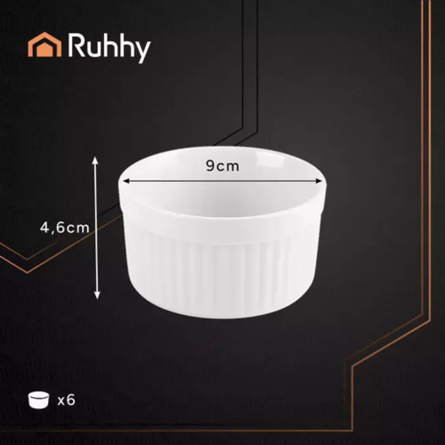 Ruhhy Set van 6 Ramekins – Ovenvaste Keramische Schaaltjes 200 ml