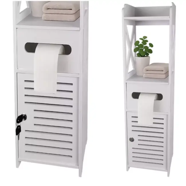 Ruhhy Badkamerkastje met Deurtje en Toiletpapierhouder – Wit 80 cm