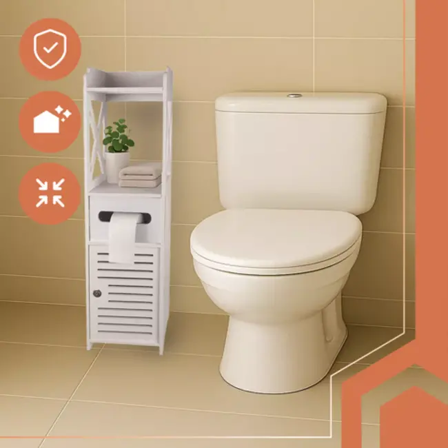 Ruhhy Badkamerkastje met Deurtje en Toiletpapierhouder – Wit 80 cm