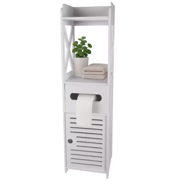Ruhhy Badkamerkastje met Deurtje en Toiletpapierhouder – Wit 80 cm