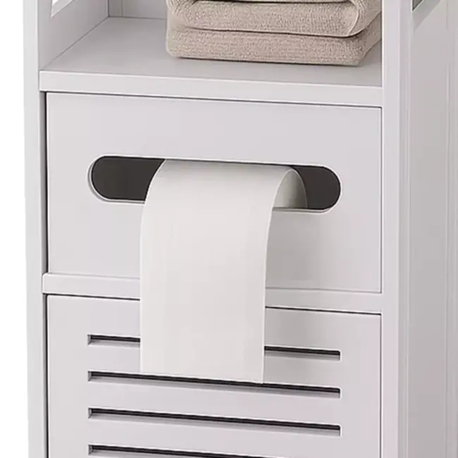 Ruhhy Badkamerkastje met Deurtje en Toiletpapierhouder – Wit 80 cm