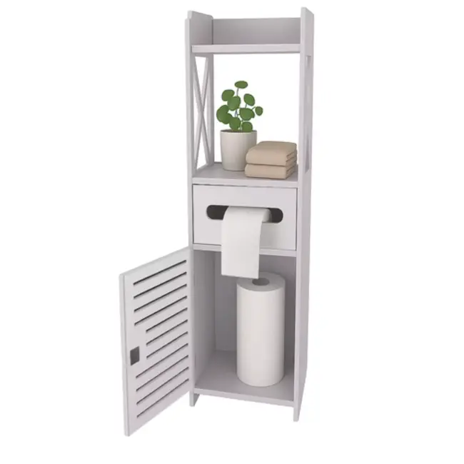 Ruhhy Badkamerkastje met Deurtje en Toiletpapierhouder – Wit 80 cm