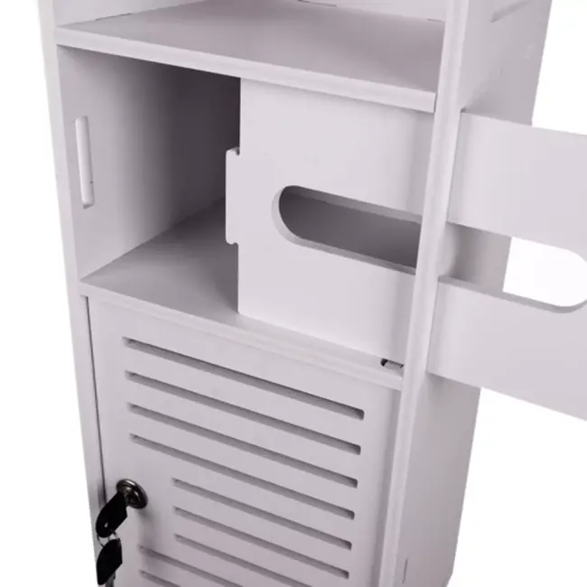 Ruhhy Badkamerkastje met Deurtje en Toiletpapierhouder – Wit 80 cm