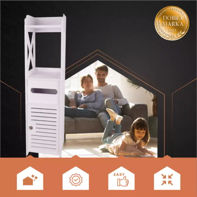 Ruhhy Badkamerkastje met Deurtje en Toiletpapierhouder – Wit 80 cm