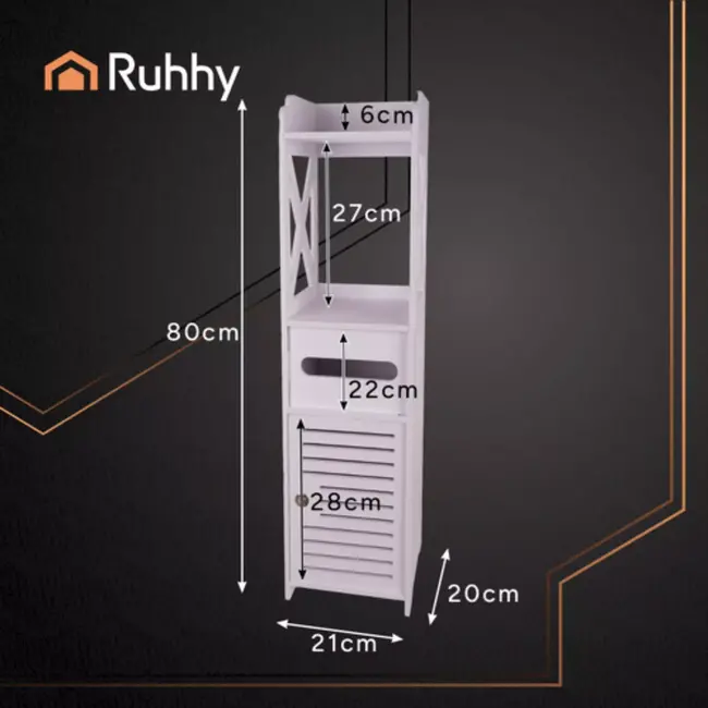 Ruhhy Badkamerkastje met Deurtje en Toiletpapierhouder – Wit 80 cm