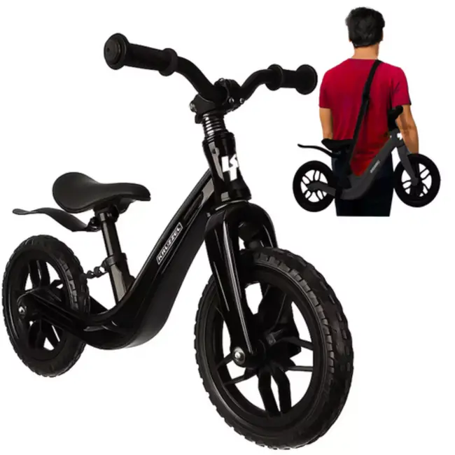Kruzzel Loopfiets 12 inch Zwart – Verstelbaar Zadel + Draagriem