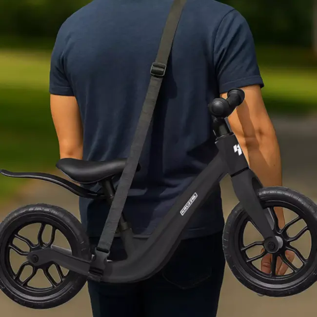 Kruzzel Loopfiets 12 inch Zwart – Verstelbaar Zadel + Draagriem