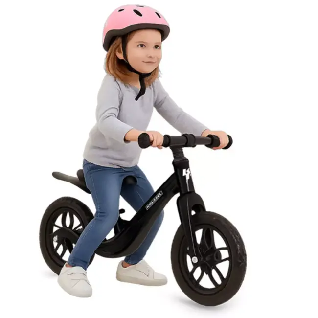 Kruzzel Loopfiets 12 inch Zwart – Verstelbaar Zadel + Draagriem