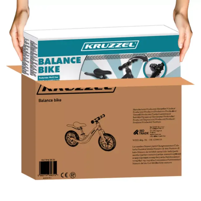 Kruzzel Loopfiets 12 inch Zwart – Verstelbaar Zadel + Draagriem