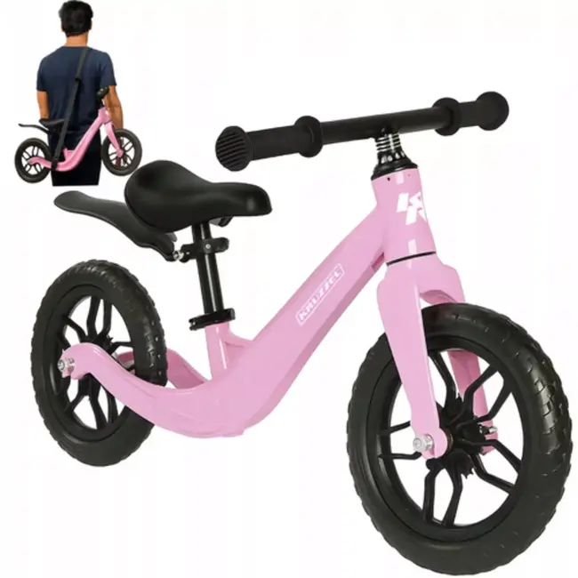 Kruzzel Loopfiets Roze 12 Inch – Verstelbaar Zadel + Draagriem
