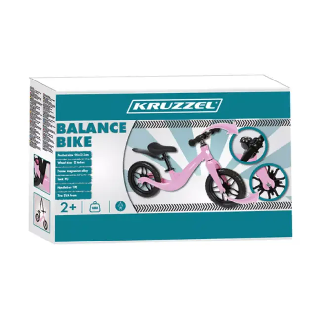 Kruzzel Loopfiets Roze 12 Inch – Verstelbaar Zadel + Draagriem