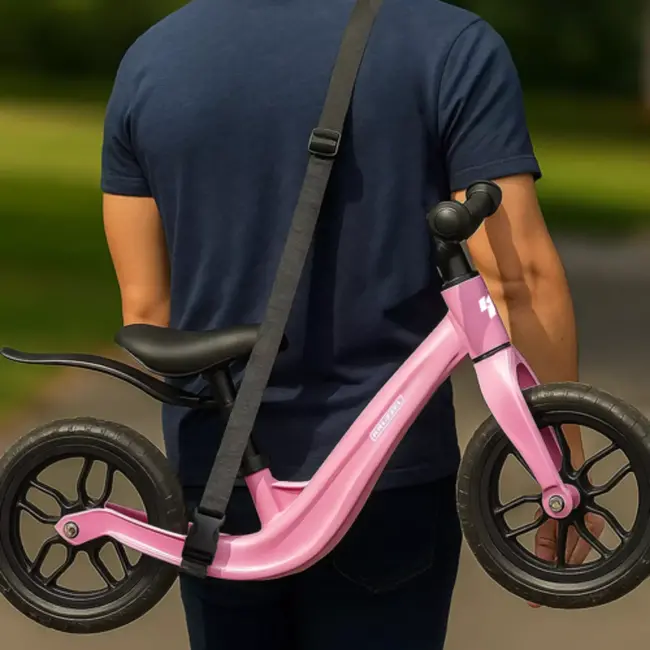 Kruzzel Loopfiets Roze 12 Inch – Verstelbaar Zadel + Draagriem