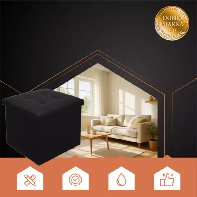 Ruhhy Opvouwbare Zitpoef Zwart – 39L Opbergvak en 100kg Draagkracht