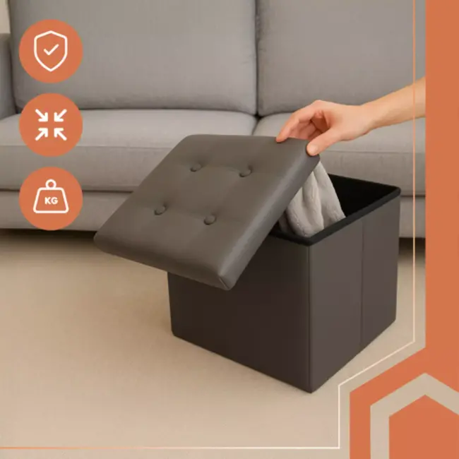 Ruhhy Grijze Opvouwbare Poef – 39L Opbergruimte en 100kg Draagkracht