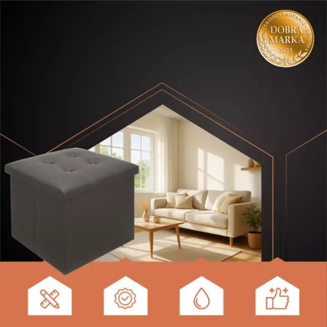 Ruhhy Grijze Opvouwbare Poef – 39L Opbergruimte en 100kg Draagkracht