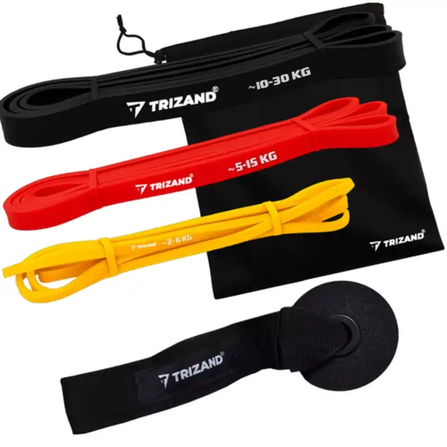 Trizand Weerstandsbanden Set – 3 Powerbands met Deuranker, Trainingsplan en Draagtas