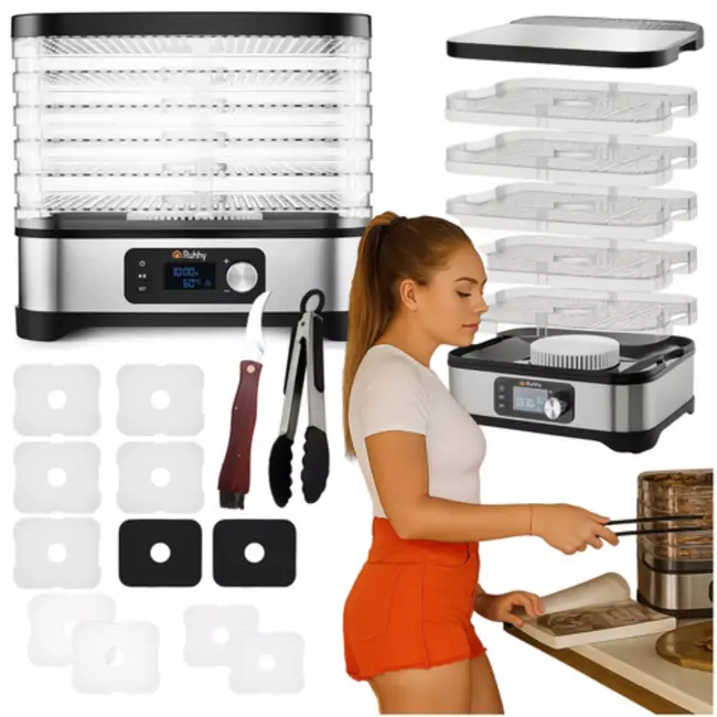 Ruhhy Voedseldroger 10L – Met LCD Timer en 5 Droogtrays Voor Champignons, Fruit en Groenten