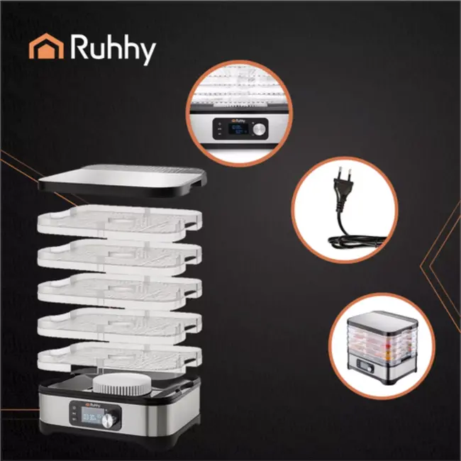 Ruhhy Voedseldroger 10L – Met LCD Timer en 5 Droogtrays Voor Champignons, Fruit en Groenten
