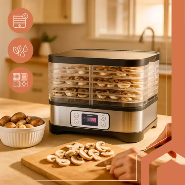 Ruhhy Voedseldroger 10L – 24u Timer en LCD Display – Droger voor Champignons en Fruit – Compact en Krachtig