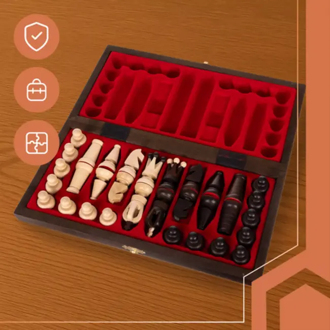 Ruhhy klassiek houten schaakset 31x31 cm – luxe opbergkoffer