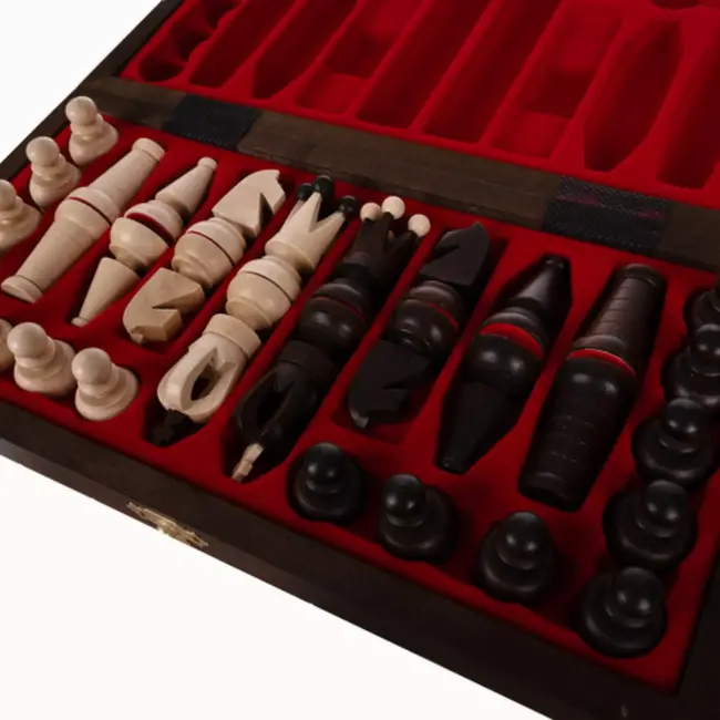 Ruhhy klassiek houten schaakset 31x31 cm – luxe opbergkoffer