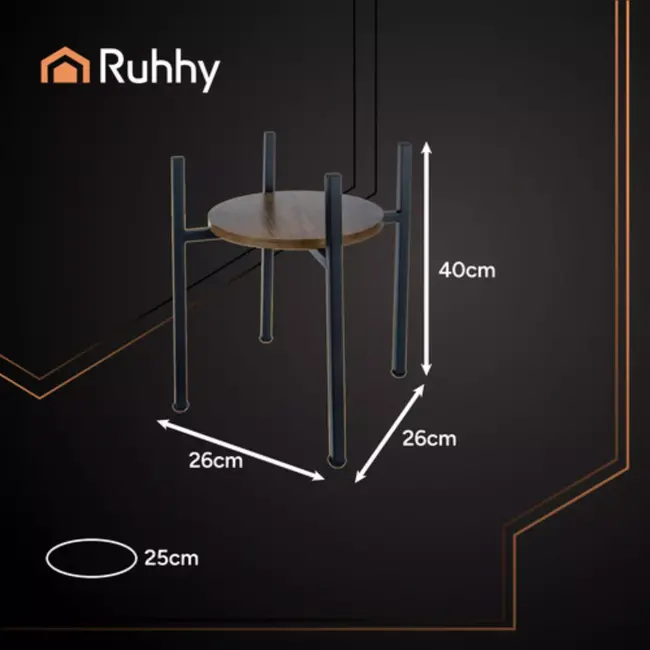 Ruhhy bloementafel 41 cm – moderne plantentafel zwart/hout
